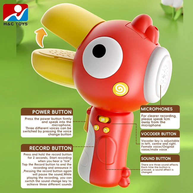 Cartoon big mouthed bird loudspeaker recording toys electric voice microphone toy for kids