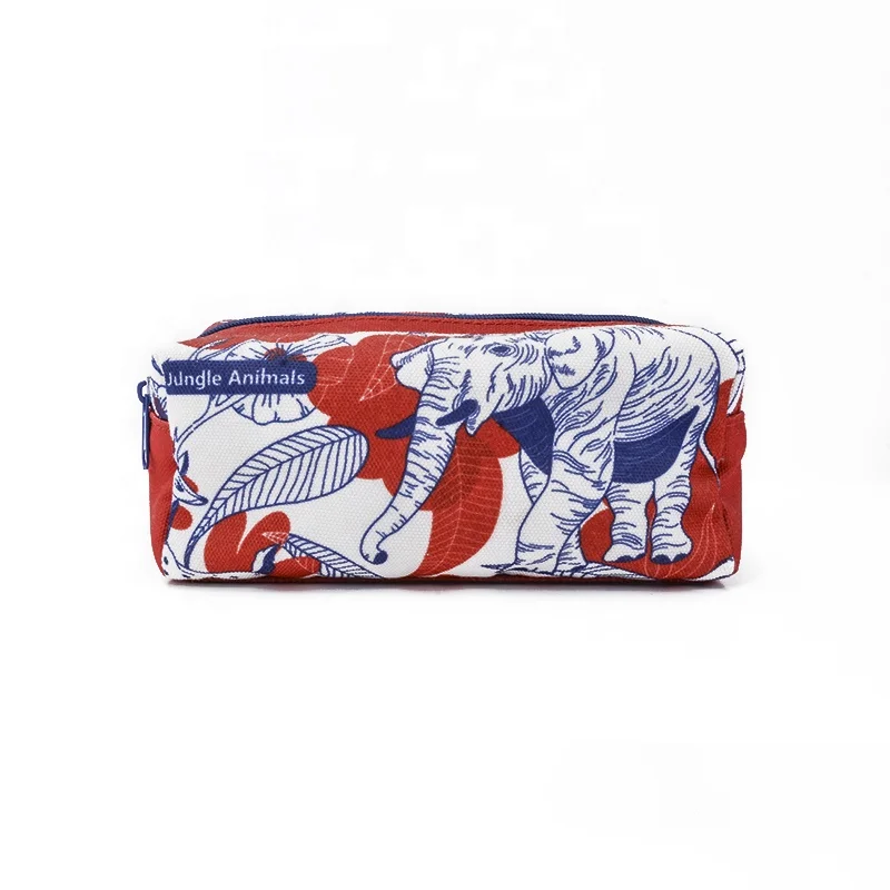 kids logo custom fabric cartoon zoo jungle animal storage cosmetic bag big capacity pouch pencil cases