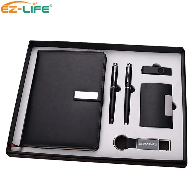 classical company gift box packaging big Pen  Promotion with Black Notebook Keychain Waller Pen Power bank and 8G USB Flash disk