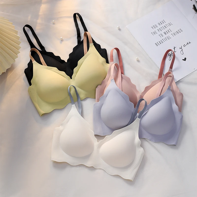 Women Invisibles Wirefree Bra Underwear Lightly Bralette Brassieres Sosten Sujetador Ice Silk Seamless Bra