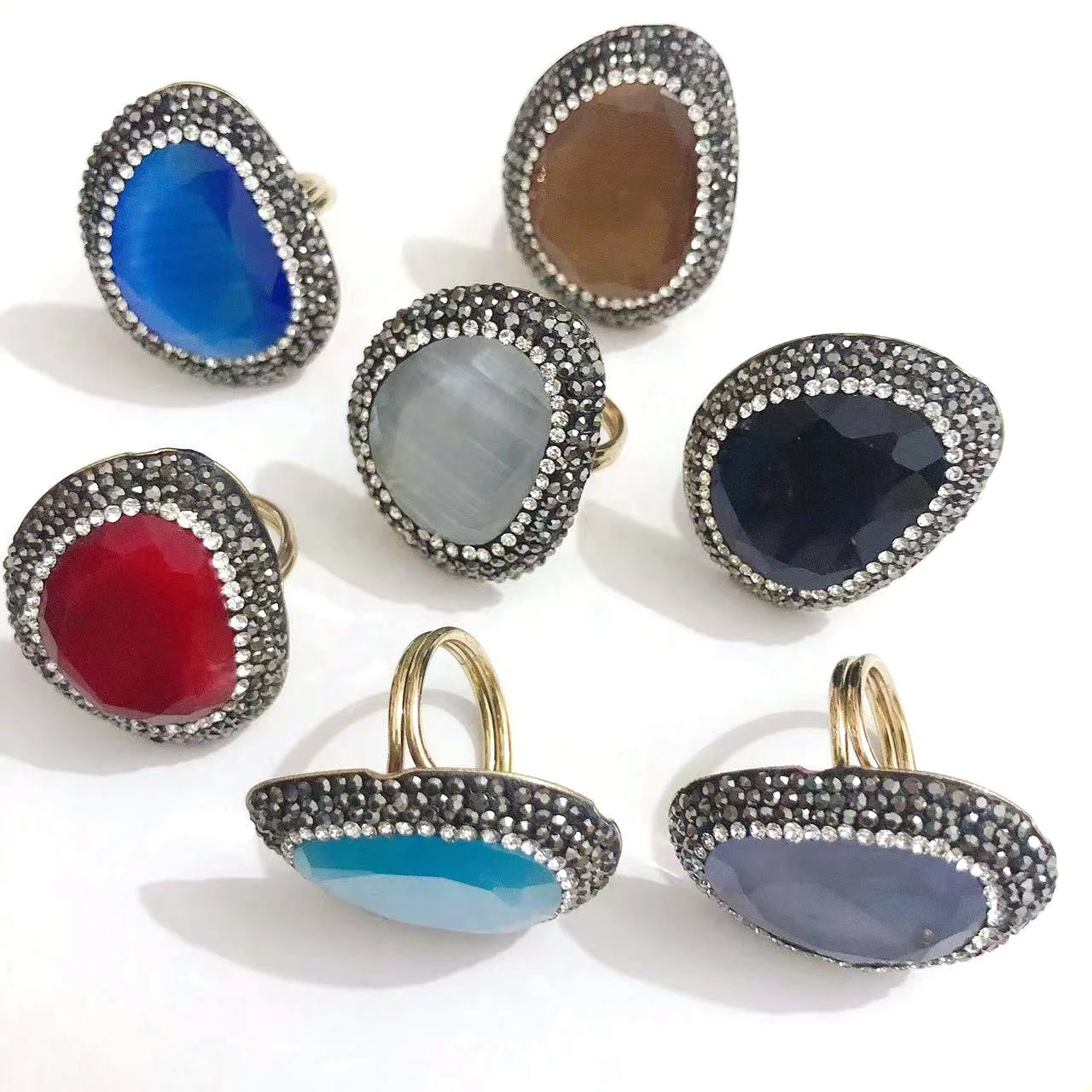 CCR1065 wholesale custom copper silver plated rhinestone napkin ring fashion stone pave crystal men women jewelry turkish rings