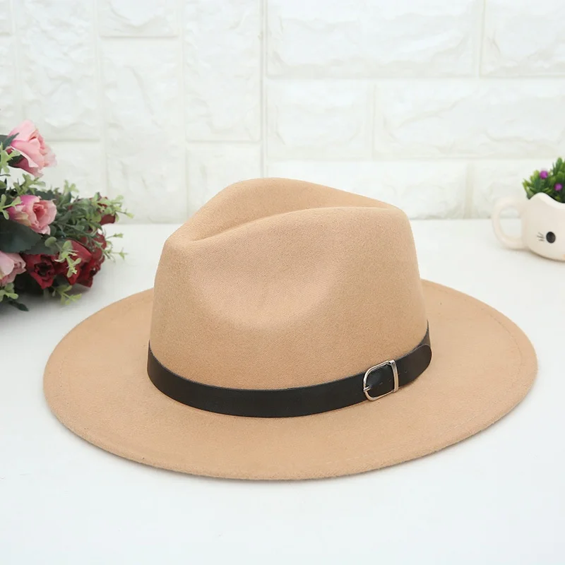 
Autumn and winter Direct selling felt hat with big eaves Fashion street style plain woolen top hat for womens hats 2020 