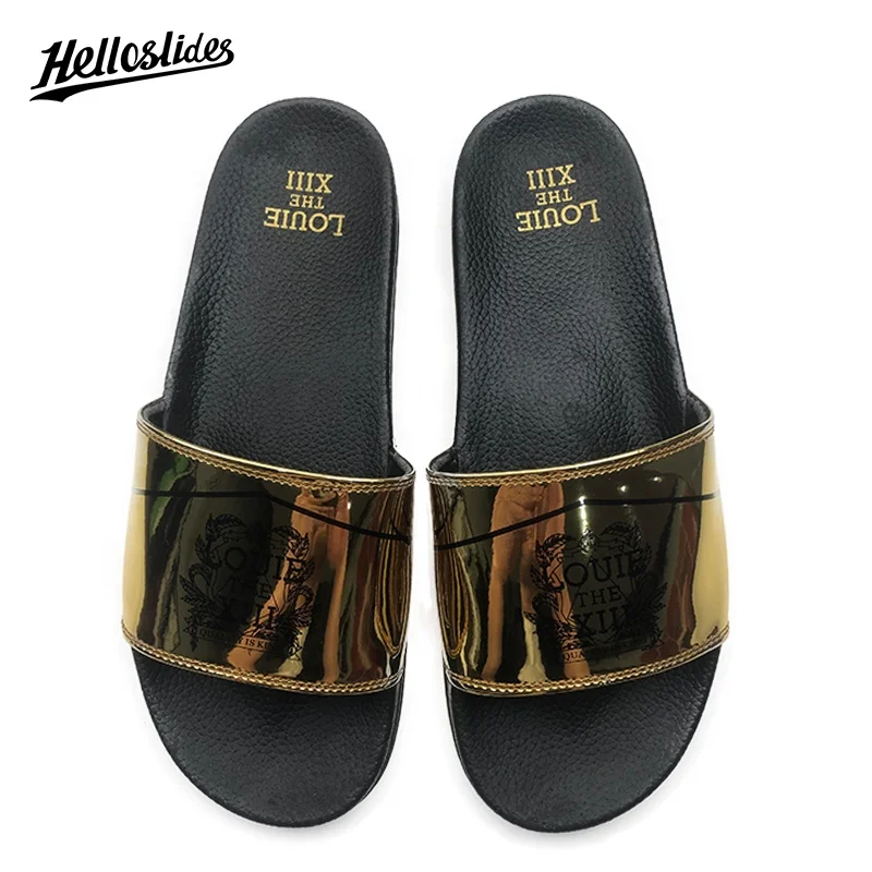 Helloslides Wholesale Cheap Plain Customized Design Print Slipper Custom Logo Man Pu Slide Sandals Blank Sublimation Slides
