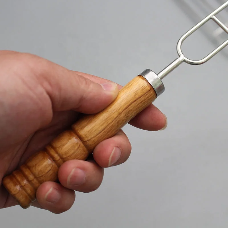 10pcs BBQ Forks Stainless Steel Barbecue Stick bbq Needle Skewers Wooden Handle BBQ Tools with bag