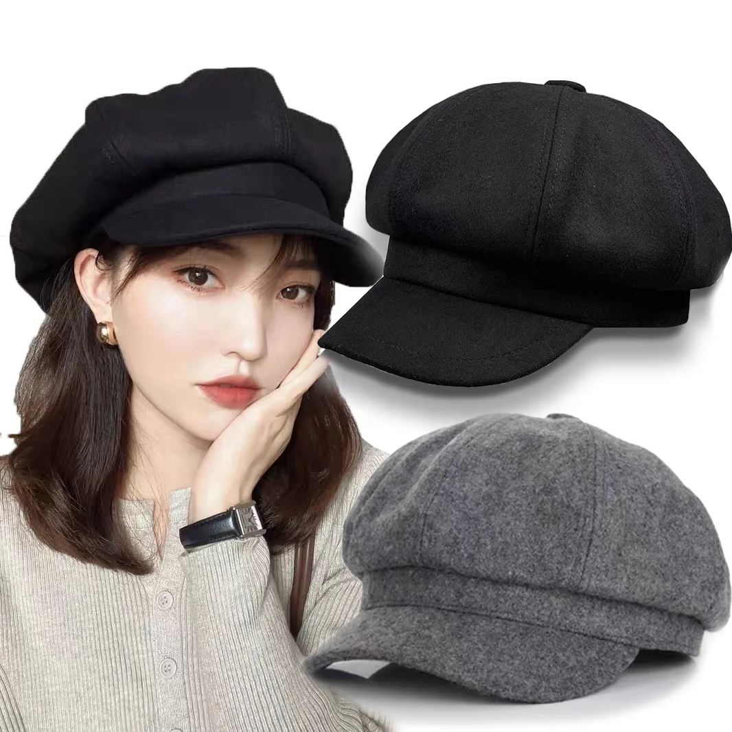 Women Outdoor Berets Caps Octagonal Beret Hats Wool Blended Newsboy Hat