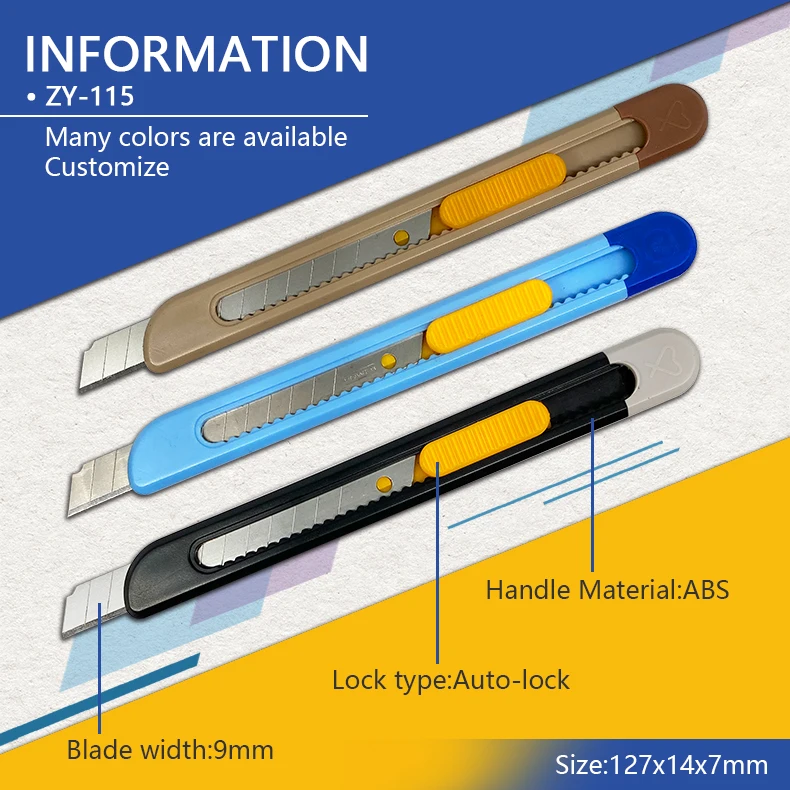 Hot Sells 9mm Safety Auto-Lock Precision Stationery Knife Box Cutter Utility Knives Used for Office