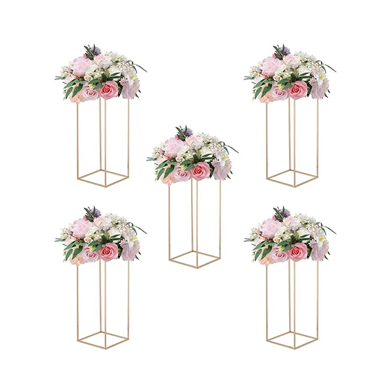 Металлическая напольная ваза для цветов, подставка для золотых колонн и цветов для свадебных украшений, Золотая ваза, металлическая квадратная стойка, держатель для цветов для вечеринки