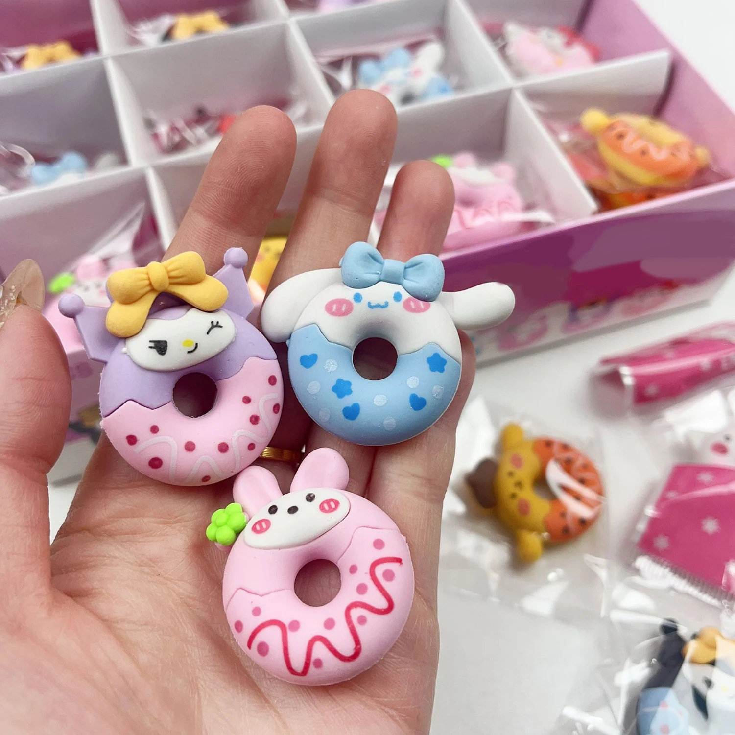 Wholesale Stationery Cartoon Donuts Rubber Cartoon Animals Shape Kitty Cinnamoroll Kuromi Erasers for children