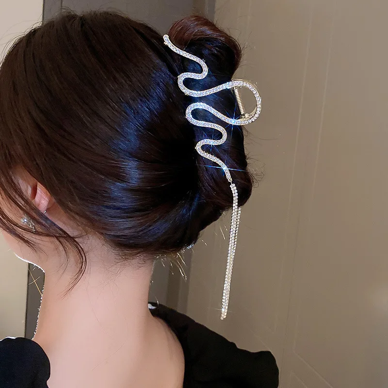 fashion quality snake shape claw crystal wedding hair clip