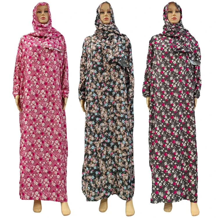 Dubai Hot Model Floral 100% Viscose Dress Abaya Muslim Women Ramadan Prayer Turkey Middle East Femme Scarf Hijab Robe Islamic