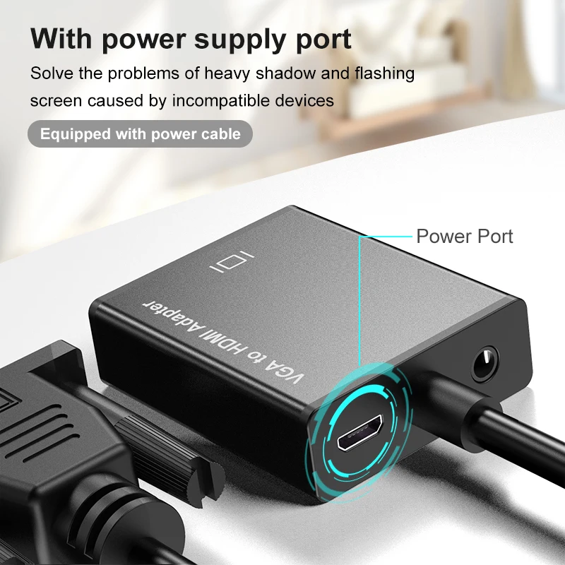 VGA to HDMI Adapter for Monitor TV Active 1080P Video Output with Audio, VGA to HDMI Converter Compatible with PC Computer