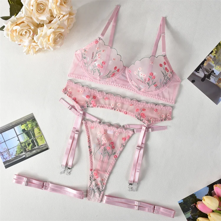 2024 New Embroidered Bra Panel Mesh High Elastic Sexy Comfortable and Fun Underwear