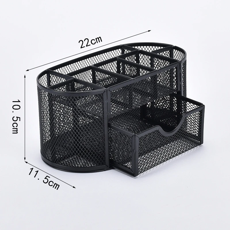 JTX282 Multifunctional Letter Tray Organizer Pencil Holder Office Metal Mesh Desk Organiser With Sliding Drawer Pen Holders