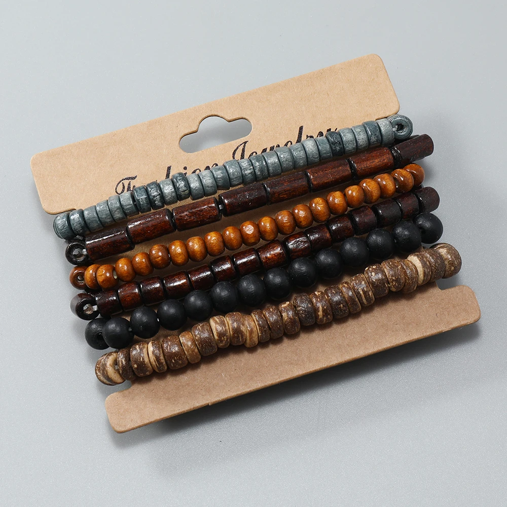 6pcs handmade natural wood bead bracelets sample jewelry elastic healing wood bead bracelet for women men
