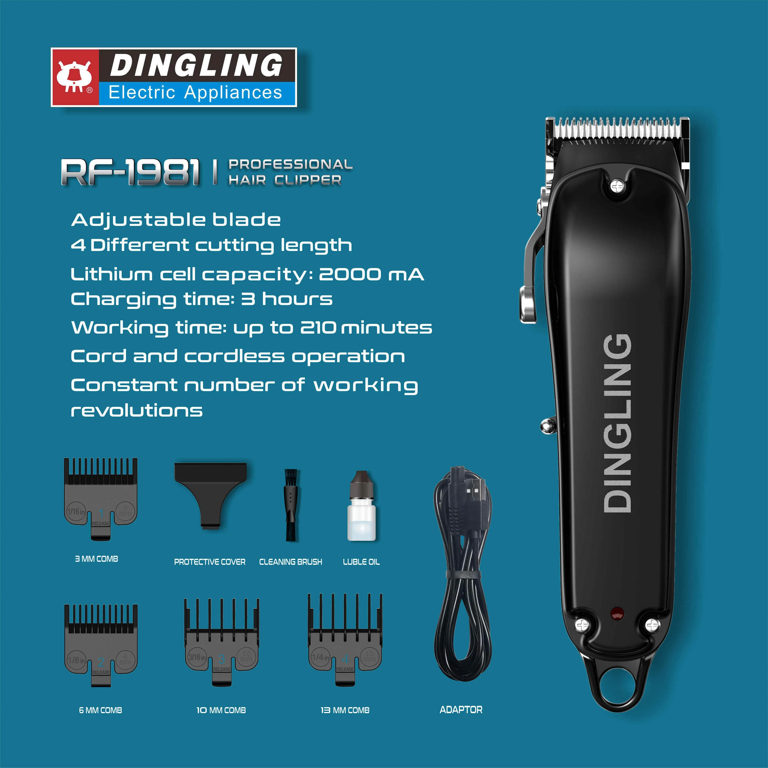 Factory Sale Various Long Working Hours Cordless Trimmer Professional Men Hair Clippers