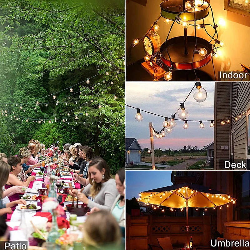 Indoor Outdoor Warm White Vintage Bistro Rubber Wire Lights G40 Filament Bulb String Light