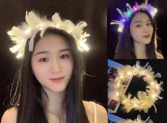 New glowing angel goose feather garland feather glitter headdress net celebrity decoration party exclusive