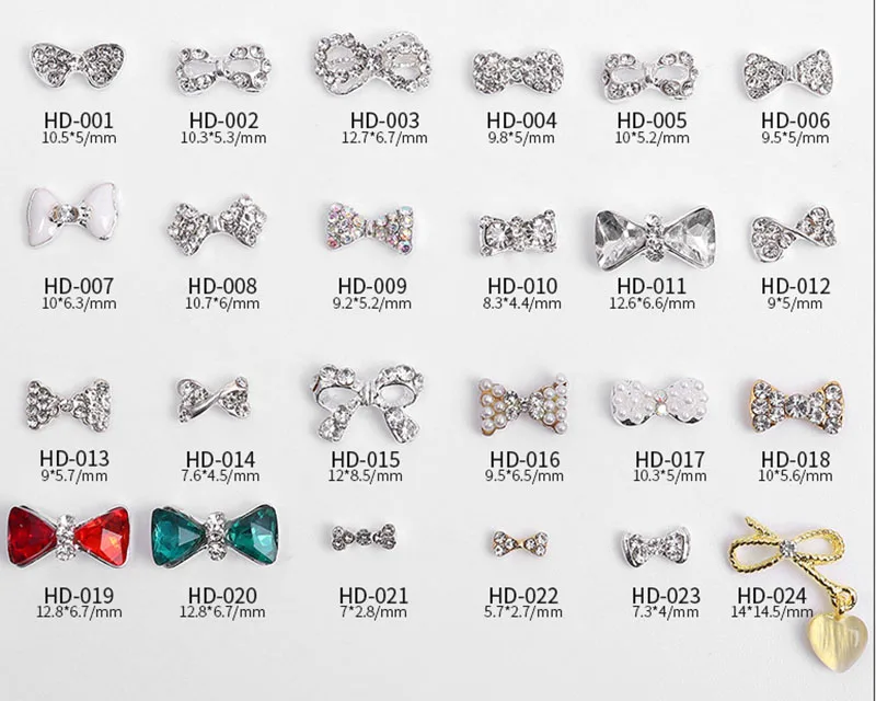 Women Girls 3d Elegant Alloy Rhinestones Bow Tie Bowknot Nail Art Crystal Glitters DIY Nail Decorations Silver