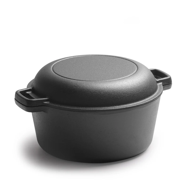 Pre-seasoned Dual Handle Dutch Oven Cast Iron 2 In 1 Casserole Cast Iron Double Dutch Oven