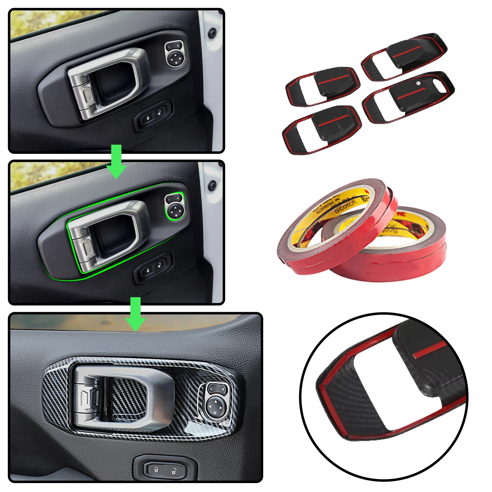 ABS углеродное волокно внутреннее украшение боковая внутренняя дверная ручка молдинг протектор крышка наклейка чаша Trims для Jeep Wrangler 2018