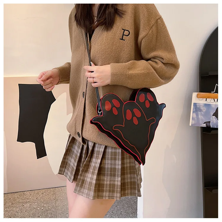Novelty Halloween Ghost Bag Pu Leather crossbody Bag Terror Soul Dark Punk Style Handbag Halloween Spooky Purse