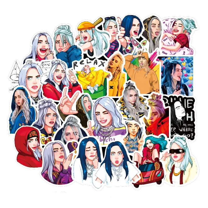 
50Pcs Billie Eilish Cartoon Sticker Waterproof Suitcase DIY Laptop Guitar Skateboard Toy Lovely Stickers 