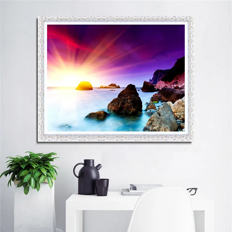 High quality Full Drill 3D Painting Craft 5D Full Diy  Ocean Sun Rise Diamond Dot Art Painting Kits