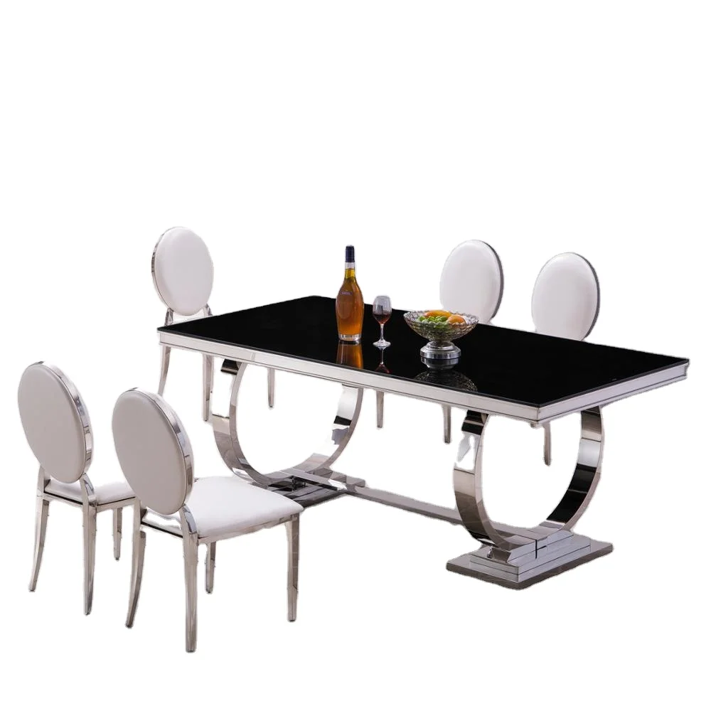 Luxury  Decoration Home Silver Dining Table Sets 8 Seaters Morden Home Furniture For Party