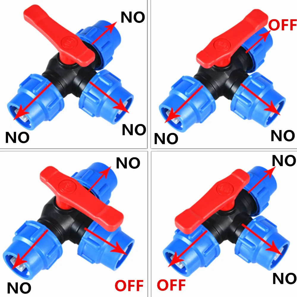 PE Three-way Fast Connection Pipe Valve Plastic Valve T-type Valve Internal Diameter 20/25/32/40/50/63mm