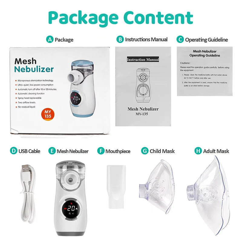 Factory Price OEM ABS Automatic cleaning function Mini Low Noise Compressor Nebulizer for home hospital