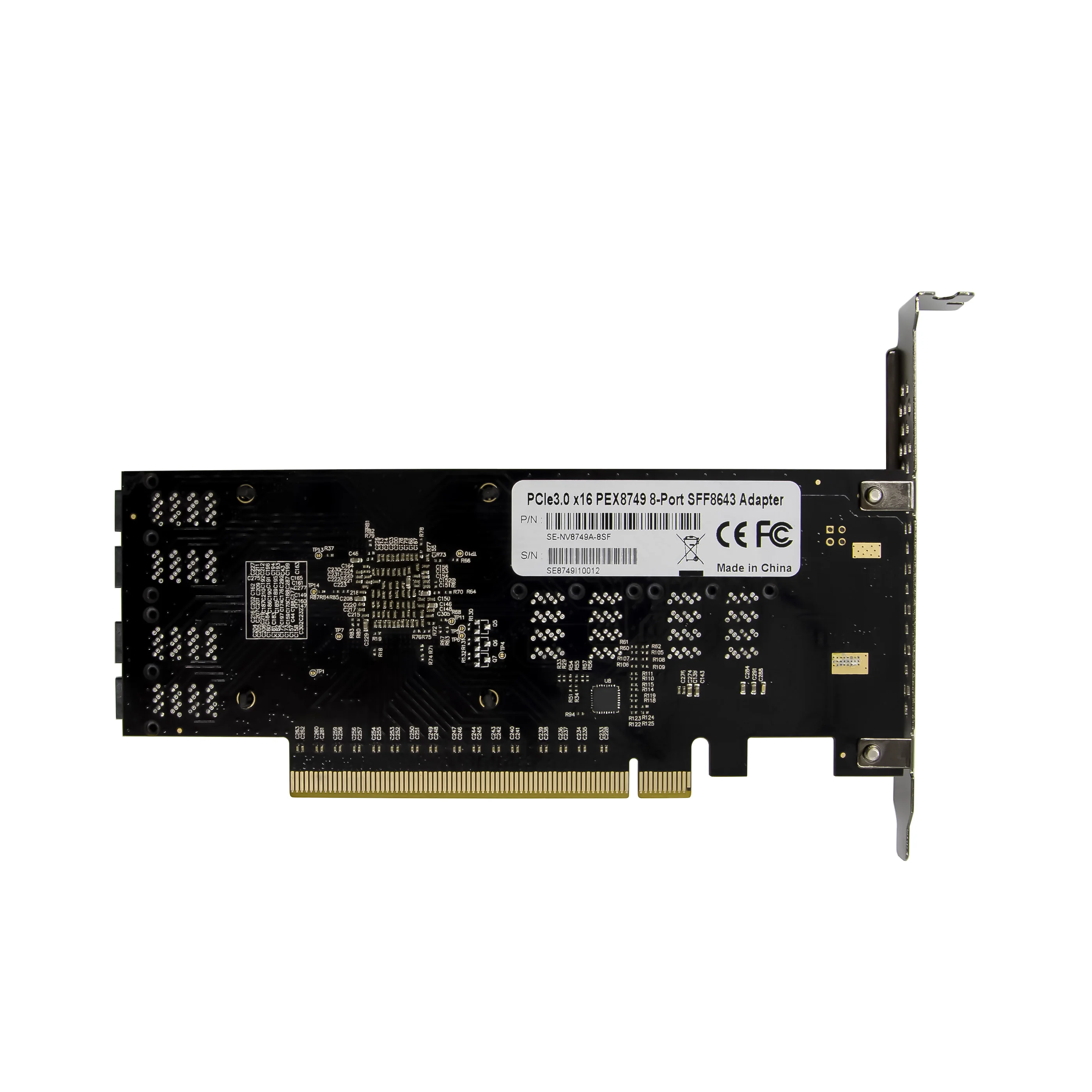 ST538 PCIe X16 8 x SFF8643 PEX8749 U.2 Host Bus NVME Card