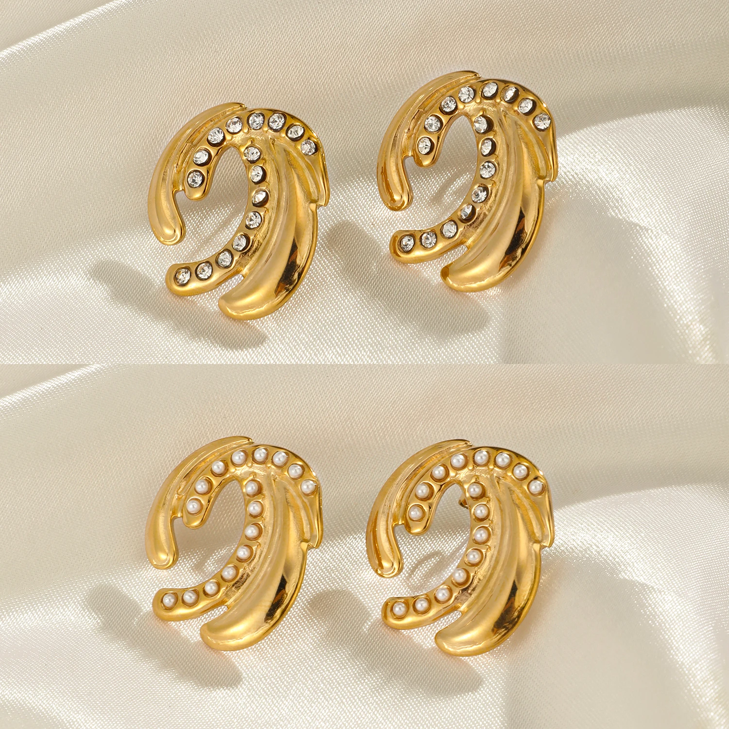 Новый C-образный кубический цирконий из нержавеющей стали золотой цвет необычные серьги Очаровательные шикарные водонепроницаемые Модные ювелирные изделия Bijoux