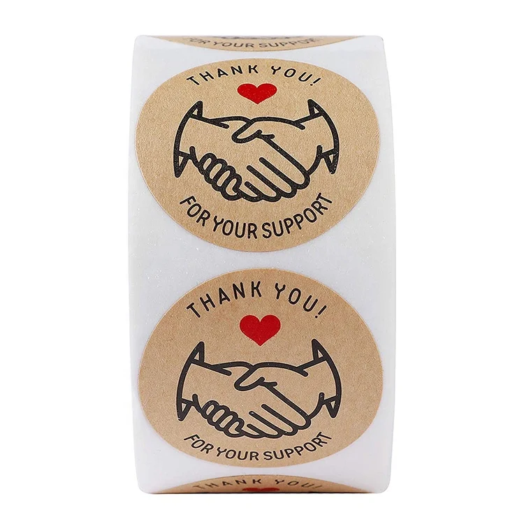 Custom Logo Kraft Paper Thank You Support Stickers Sticky Labels for Handmade Gift Cards Baked Food Goods Package