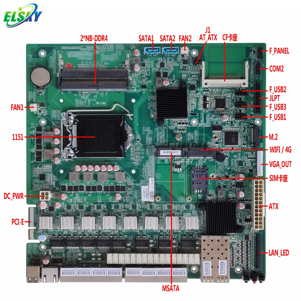  Дешевая материнская плата LGA1151 Socket Core i3/i5/i7 2 * DDR4 32 Гб RAM VGA Gigabit 6LAN 2SFP брандмауэр для сервера маршрутизатора