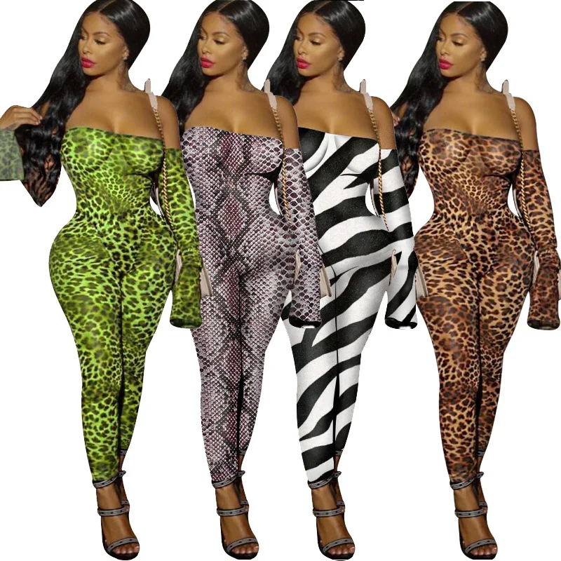 
Jumpsuit female foreign trade casual printing leopard print sexy plus size nightclub outfit 
