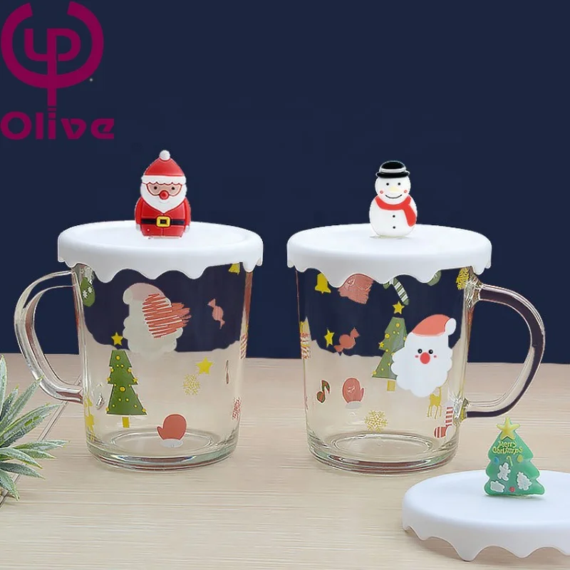 Cartoon Large Capacity Santa Water Milk Mug Christmas Gift New Year Heat-resistant Glass Coffee Cup For Drinking With Handle Lid