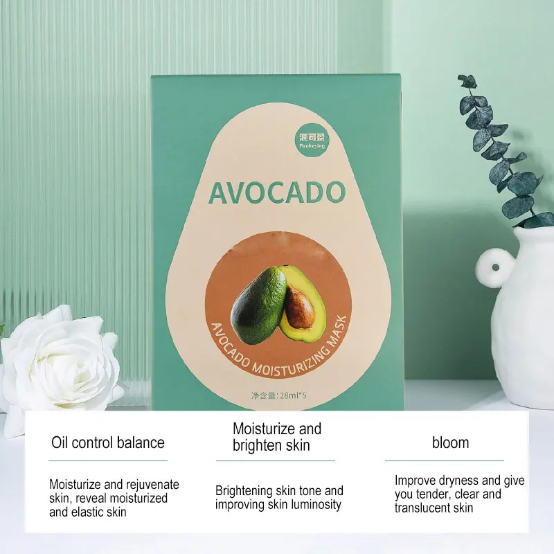 Private Label Avocado Face Mask Moisturizing and Hydrating Cotton Sheet for Female Skin Care Promotes Sleep Facial Mask