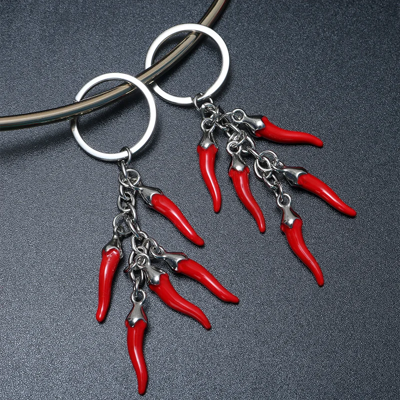 Hotsale 5 Charms Red Pepper Mexico Columbia Philippine Hot Peppers Keyring Keychain