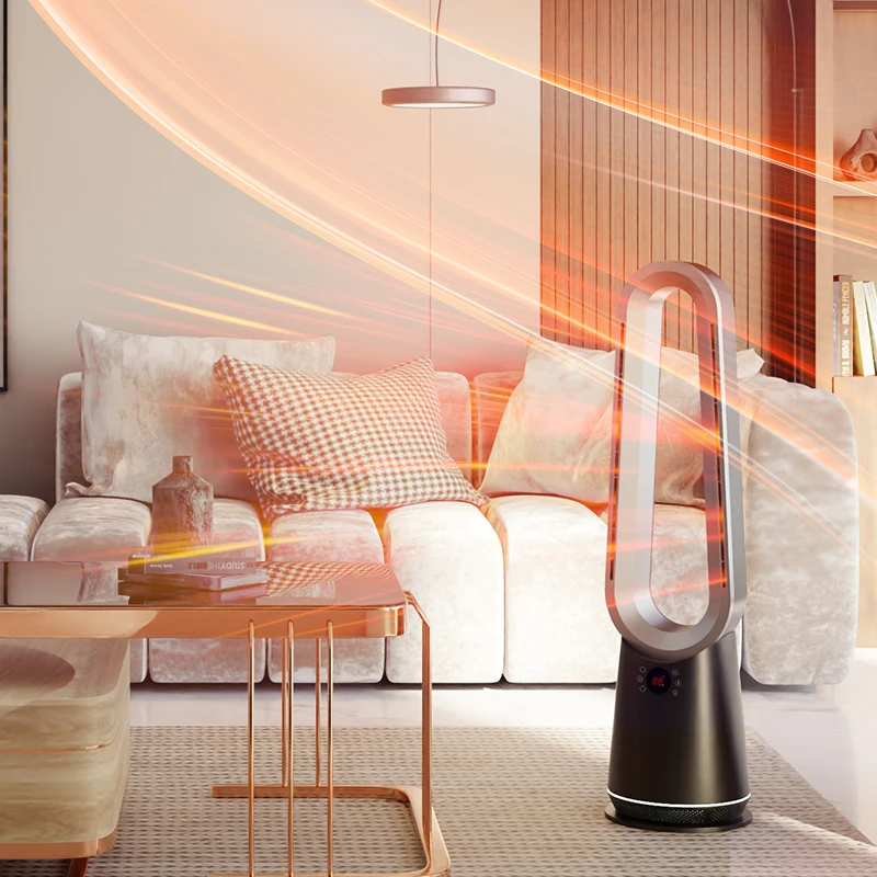 21/24/38 Inch Tall Bladeless Fan Tower Aircondition Electric Tower Fan Heater 2000w With Light For Room