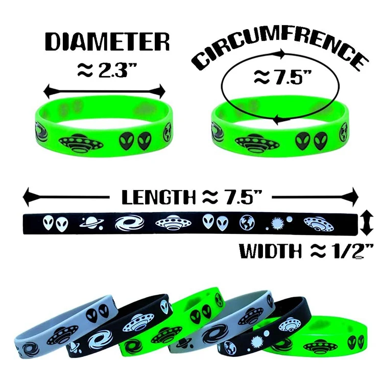 Factory custom rubber bracelets aliens style silicone wristbands cute funny aliens wrist bands great for themed parties