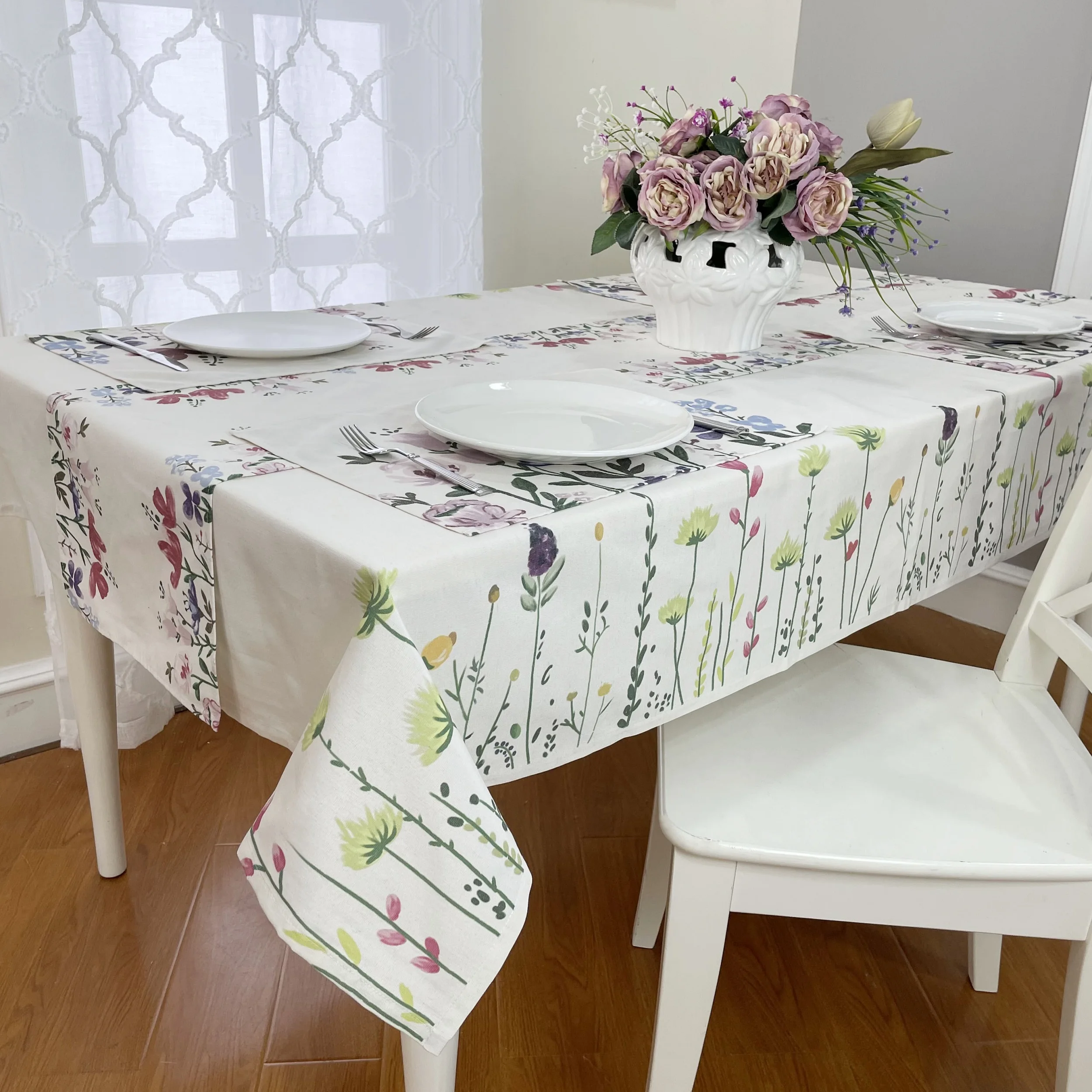 Wholesale Linen Embroidery Dining Table Cloth Cover Customized Logo rectangular printed Kitchen Tablecloth