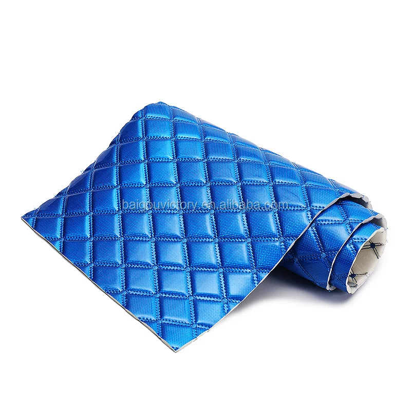 Diamond Sponge Quilted Embroidery Leather Fabric with Stitching