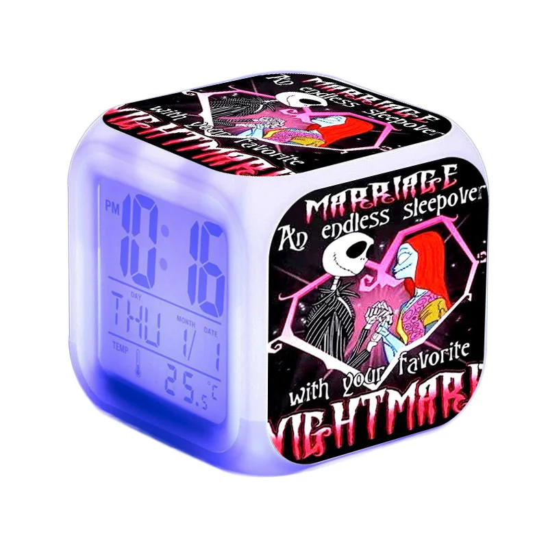 Jack and Sally Square clocks large screen digital electronic small alarm clocks creative LED alarm clocks