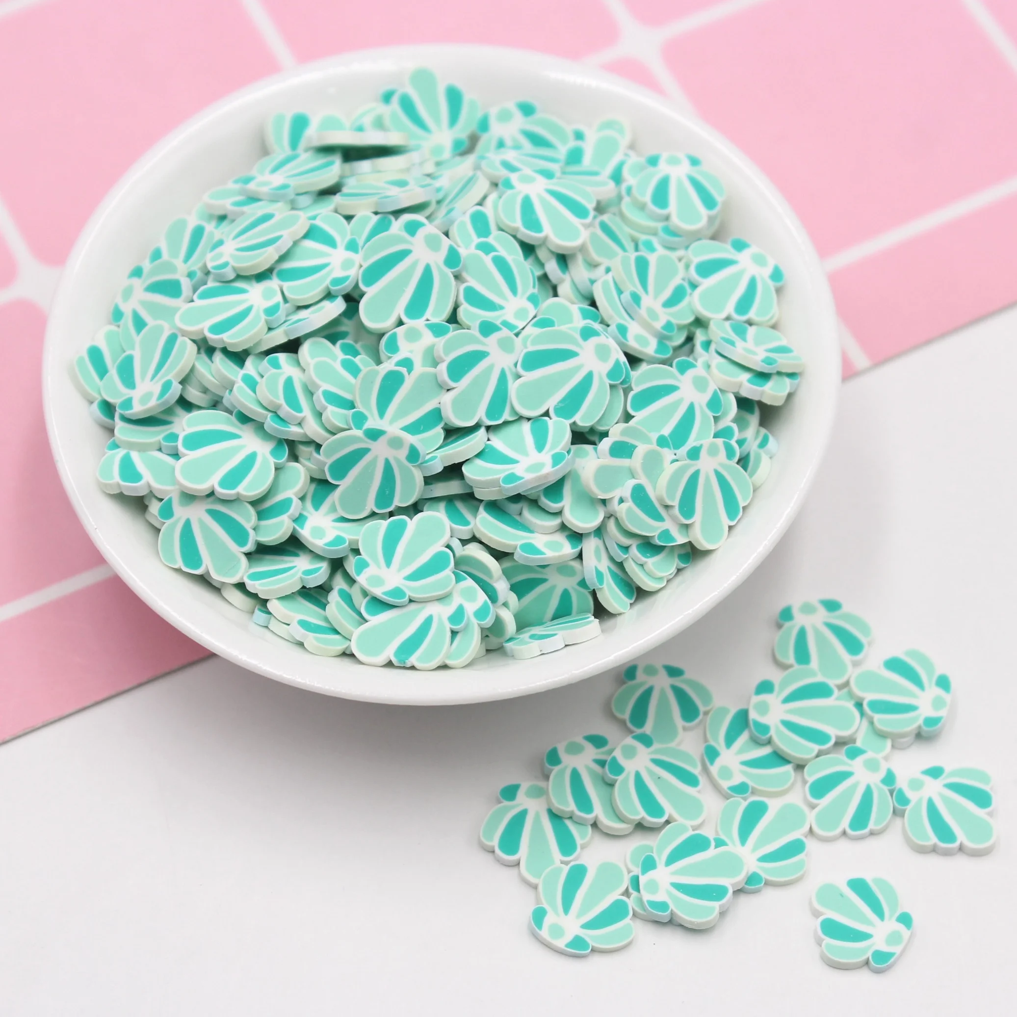 1KG/Bag Refine Quality 1CM Green Shell Polymer Clay Slice Circular Sector Sprinkles For Slime Tumbler Shaker Filling