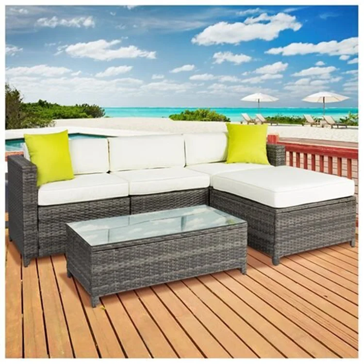 Crosley Sea Island 5-Piece Sectional Set Gray Steel KD Sofa Set