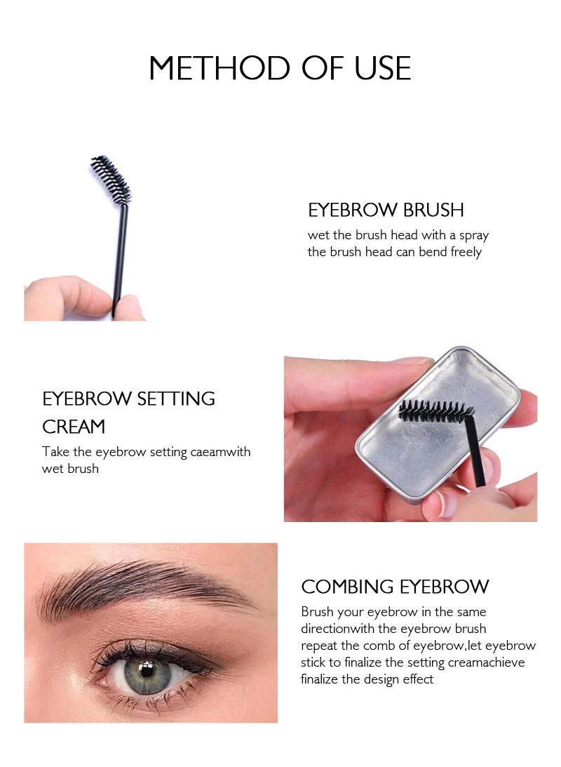 3D Feathery Wild Brow Styling Eyebrow Soap Wax Dense Eyes Brow Transparent Makeup Styling Gel Wax with Brushes Cosmetics Tools