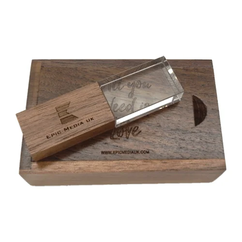 Hot Selling Custom Laser Engraved Logo USB 2.0 Promotional Gift Wooden Crystal USB Flash Drive 4GB 8GB 16GB Stick