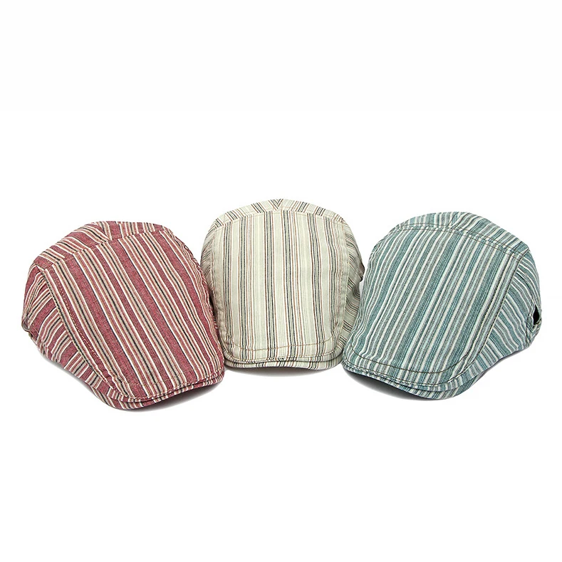 Men Linen Flat Ivy Breathable Summer Newsboy Hat Stripes Gatsby Driving Hat Cap Plain Gatsby Cabbie Hunting Hats