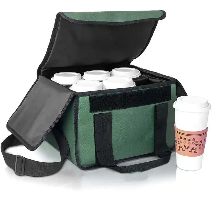 Reusable Thermal Coffee Cup Holders Tote Delivery Bag with Dividers Insulated Beach Picnic Drink Carrier Food  Lunch Cooler Bag