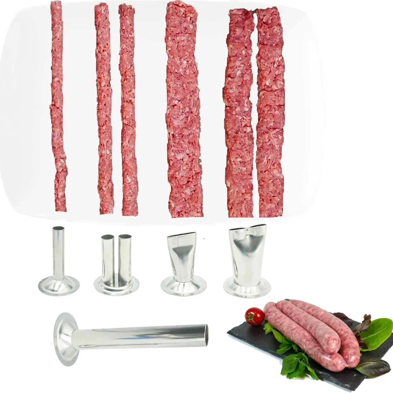Customized Easy clean Sausage Maker Large kit Manual Stainless Steel Beef Jerky Gun with 5 Nozzles hot selling